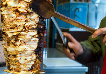 Turkish doner kebap at street. Istanbul, Turkey.