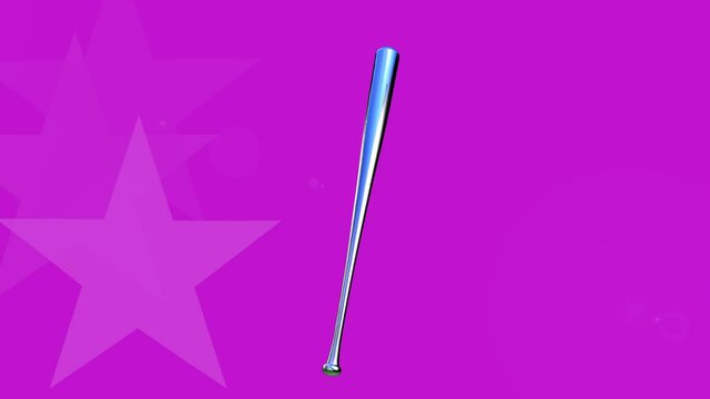Pink background with a baseball bat and animated stars