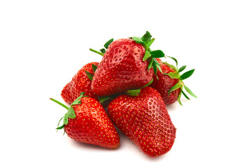 Strawberries with leaves. Isolated on a white background.