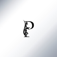 Art Deco Luxury P Letter logo, floral monogram and beautiful alphabet font. Art Deco in vintage style