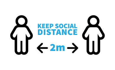 Social distancing safety measure sign. Keep your distance 2 meters away. Person standing vector icon.