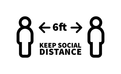Social distancing safety measure sign. Keep your distance 6 feet away. Person standing vector icon.