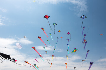 Kites with blue sky and white clouds