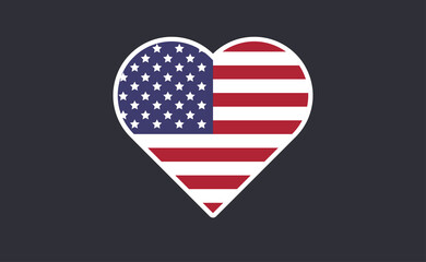 USA flag in a shape of heart. Patriotic national symbol of United States of America. Independence day graphic design element. Simple flat vector illustration.