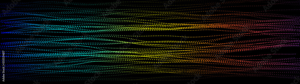 Poster abstract gradient dynamic wave of particles. network of bright points or dots. big data. digital bac