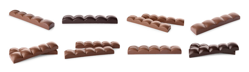 Set with chocolate bars on white background. Banner design