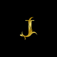 Minimalist Golden J Letter Logo, Luxury Alphabet Vector Design Style.