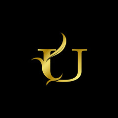 Fototapeta na wymiar Minimalist Golden U Letter Logo, Luxury Alphabet Vector Design Style.