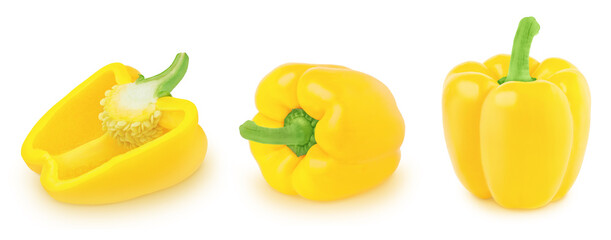 Set of yellow Bell peppers isolated on a white background.