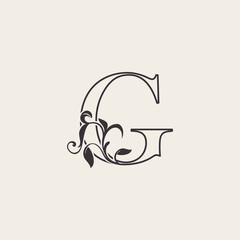 Graceful Floral Letter G Luxury Logo Icon . Black and White Outline simple beautiful logo. Vintage drawn alphabet in art nature leaf style.
