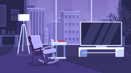 The interior is in cool colors. The apartment is a lonely elderly person who does not have a high income.