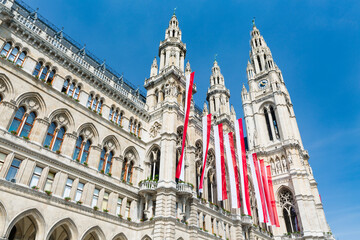 Vienna City Hall And Flags, Austria