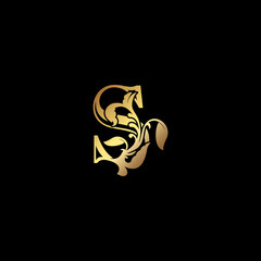 Floral Gold S Luxury Letter Logo Design, Elegance Alphabet Vector Nature Leaf Style.