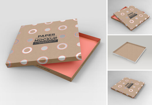 Extra Large Square Box Mockup with 3 Views