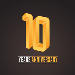 10 years anniversary vector icon, logo. Isolated graphic number for 10th anniversary
