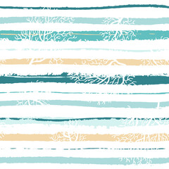 abstract seamless pattern background stripes with seaweeds hand drawn vector.