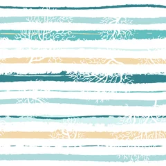 Foto op Plexiglas Horizontale strepen abstracte naadloze patroon achtergrond strepen met zeewier hand getekende vector.