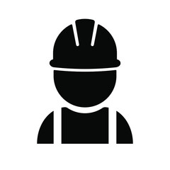 Construction worker or engineer avatar icon black vector illustration isolated on white background