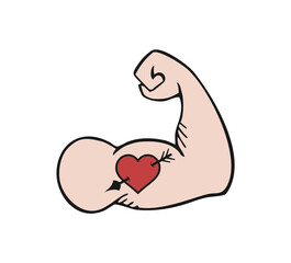 Muscle arm with heart tattoo illustration