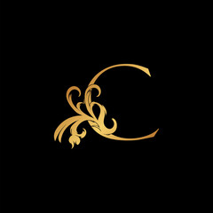 Elegant Luxury Letter C golden logo vector design, alphabet font in art decoration style.