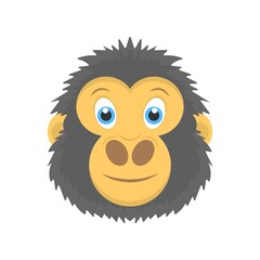Happy gorilla icon in flat design style. Creative logo, mascot design symbol.