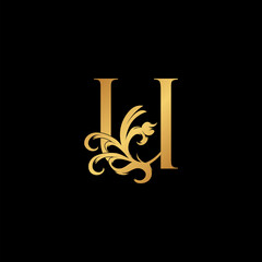 Elegant Luxury Letter U golden logo vector design, alphabet font in art decoration style.