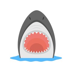 Shark with open mouth. Flat icon design for logo, mascot element.