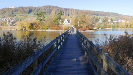Fototapeta premium Brücke zum Kloster Werd auf der Insel Werd im Bodensee