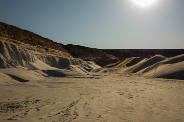 Huge desert dunes. Great place for photographers and travelers. Beautiful structures of sand dunes. Ukrainian nature.
