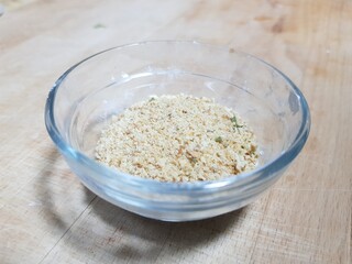 Selective focus on bread crumbs portion for cooking