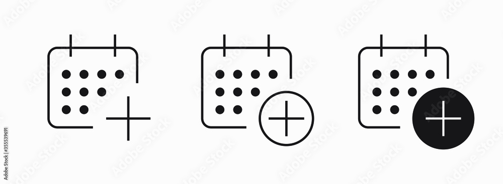 Poster сalendar with plus line vector minimalistic icon. date symbol. appointment day icon for web design. 