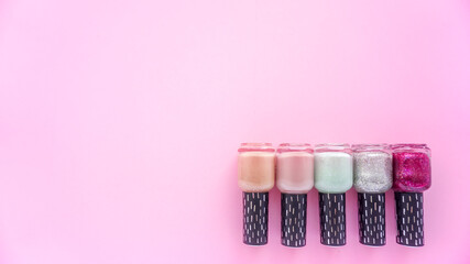 tubes of nail Polish. Red green brown nail Polish photo