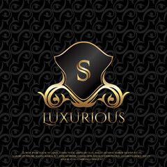 Shield Luxury Logo Letter S Logo Icon Design Template Elegance Ornate Floral Leaf, Classy monogram vintage logo vector design concept for luxuries business
