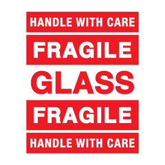 Fragile Glass Sticker. Handle With Care Warning Sign Vector Illustration Background Template