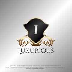 Deco Shield Luxury Letter I Golden Logo Icon Template Vector Design