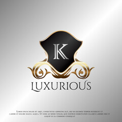Deco Shield Luxury Letter K Golden Logo Icon Template Vector Design