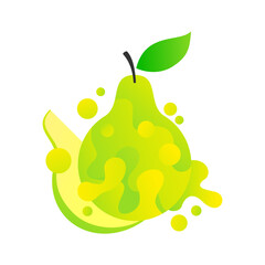 Vector fruit in abstract style - pear with drops and splashes. For juice, drink, healthy food etc