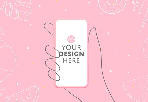 Smartphone Mockup with Hand Illustration