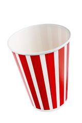 red holiday paper cups with a pattern of vertical lines. + clipping path