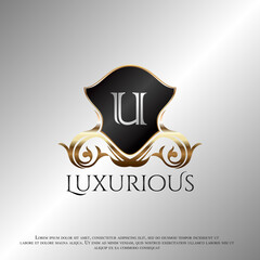 Deco Shield Luxury Logo Letter U Golden Logo Icon Template Vector Design
