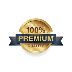 Fototapeta na wymiar 100 premium quality golden medal sticker - for best selling or warranty certified products and goods - isolated vector icon