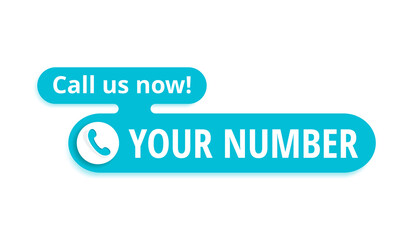 Call us now button  - template for phone number place in website header  - conspicuous sticker with phone headset pictogram in rounded rectangle