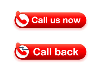 Call us now button and Call Back button - template for phone number in website header  - conspicuous sticker with phone headset pictogram
