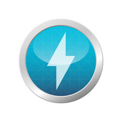 Lightning icon energy concept thunderbolt strike design vector electric shock flash light blue shiny circle isolated illustration 