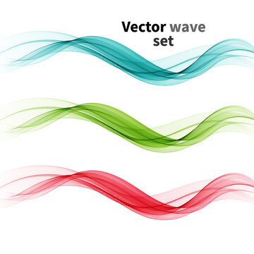 Set of vector blue, green, pink waves, horizontal wavy wave lines on a white background. Design element © Nikolas