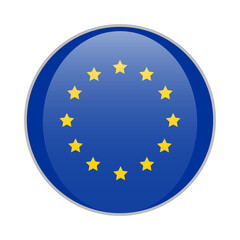 European union blue round badge with yellow stars EU product sign vector illustration isolated on white background.