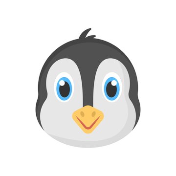 Penguin icon in flat style. Baby penguin head for logo or mascot design.