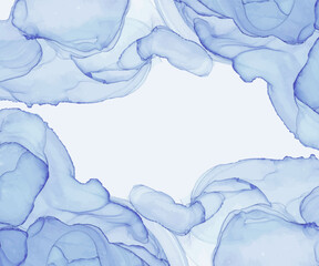 Blue alcohol ink texture. Abstract hand painted watercolor background.
