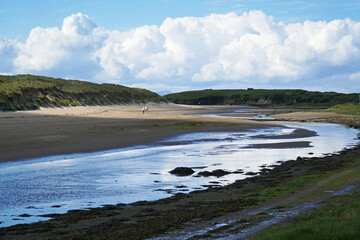 The beach at Abeffraw as the sun sets on a summer evening