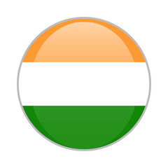 The Indian national flag round glossy icon. India badge Isolated on white background.Web